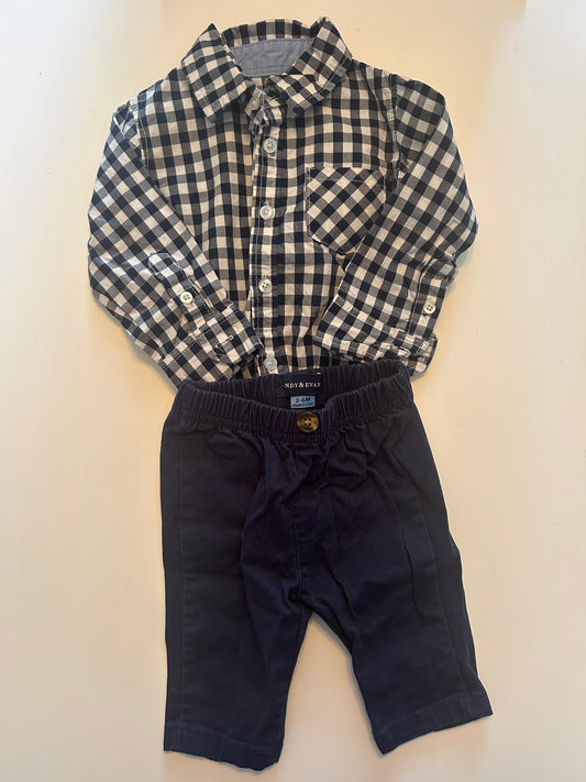 #63 Andy and Evan navy button down and chino outfit, size 3-6 months