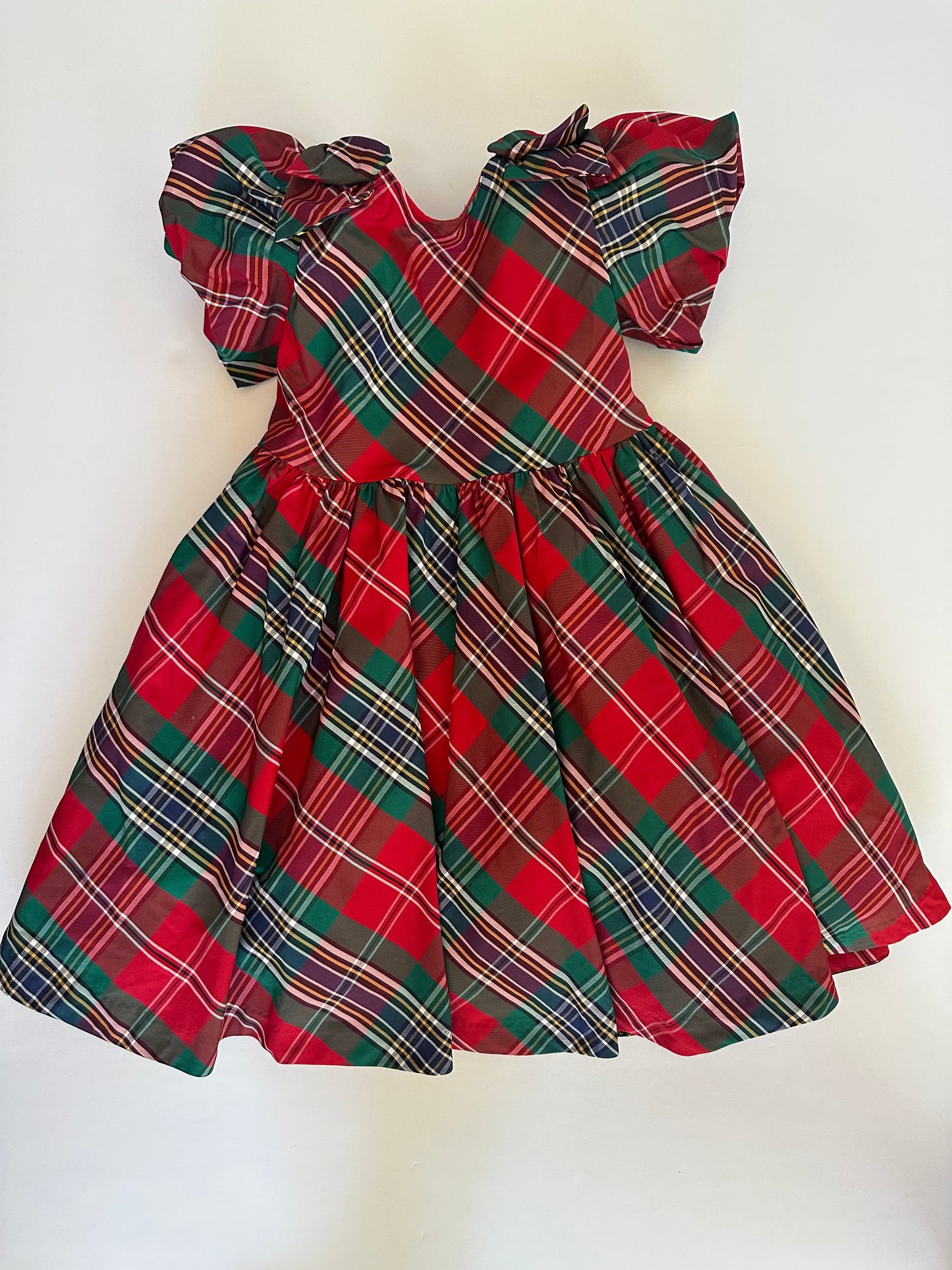 #104 Janie and Jack size 4 (runs large IMO) plaid holiday dress with tulle underskirt, bows on top of shoulder