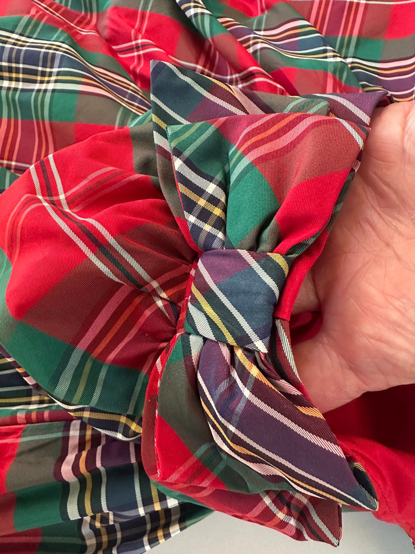 #104 Janie and Jack size 4 (runs large IMO) plaid holiday dress with tulle underskirt, bows on top of shoulder