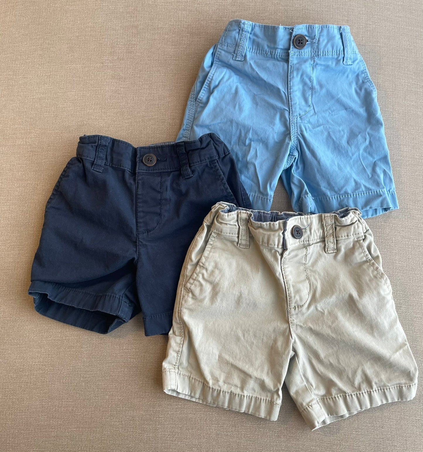 Seller #12 | Boys | OshKosh Chino Shorts Bundle (Pale Blue, Navy Blue, and Khaki) - Adjustable Waist | Size 2T