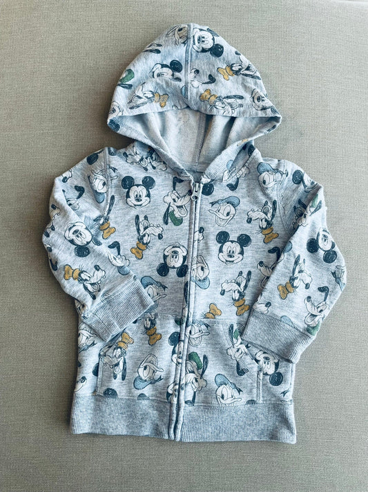 *REDUCED* Seller #12 | Gender Neutral / Boys | Disney Light Gray Mickey Mouse, Goofy, Donald Print Zip up | Size 24 Months