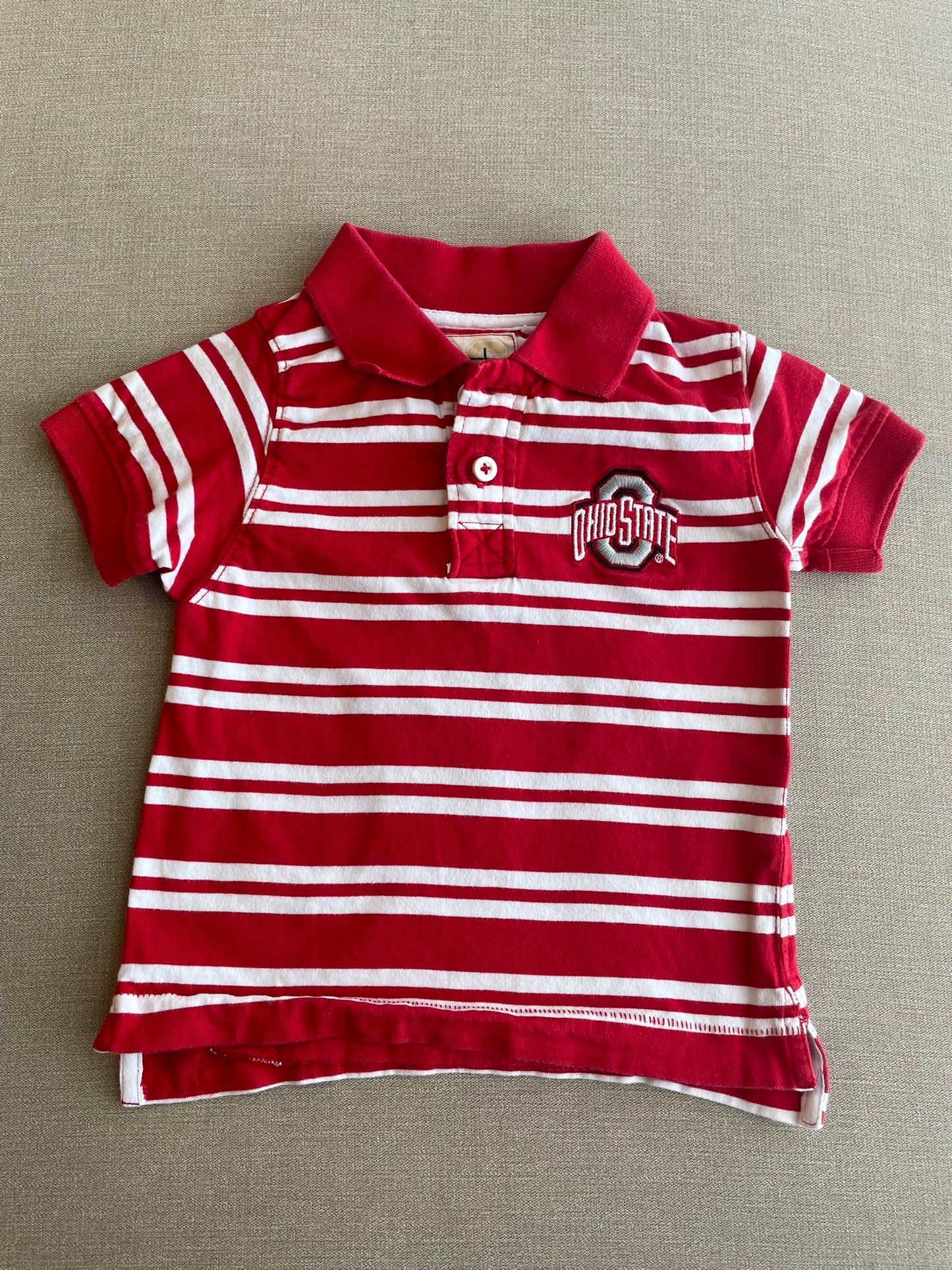 Seller #12 | Boys | Ohio State Red and White Striped Polo | Size 2T (READ DESCRIPTION FOR MENDED SMALL HOLE)