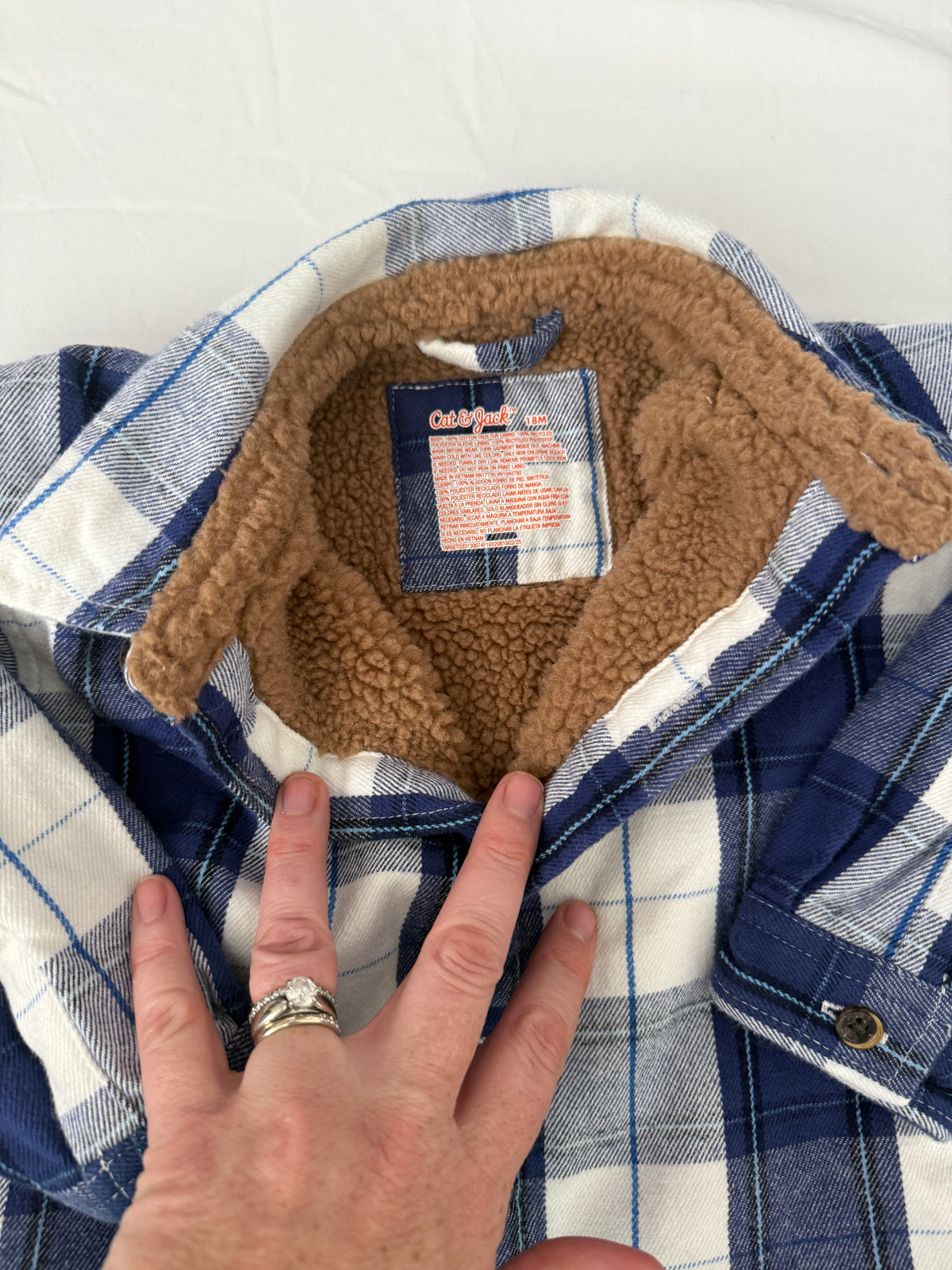 Seller # 19 Cat & Jack Jack Blue and White Flannel Plaid Sherpa Boys 18M