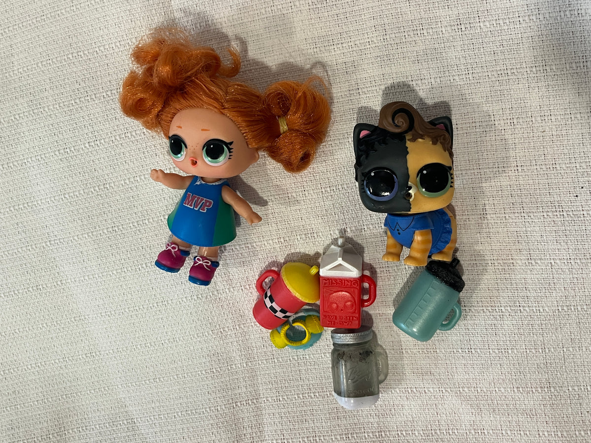 135 pink Shopkins doll and LOL doll set with cat, selling both together, LN