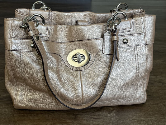 #124 EUC Gold Coach Purse with Teal Interior