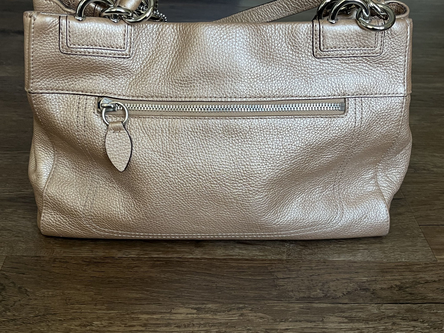 #124 EUC Gold Coach Purse with Teal Interior
