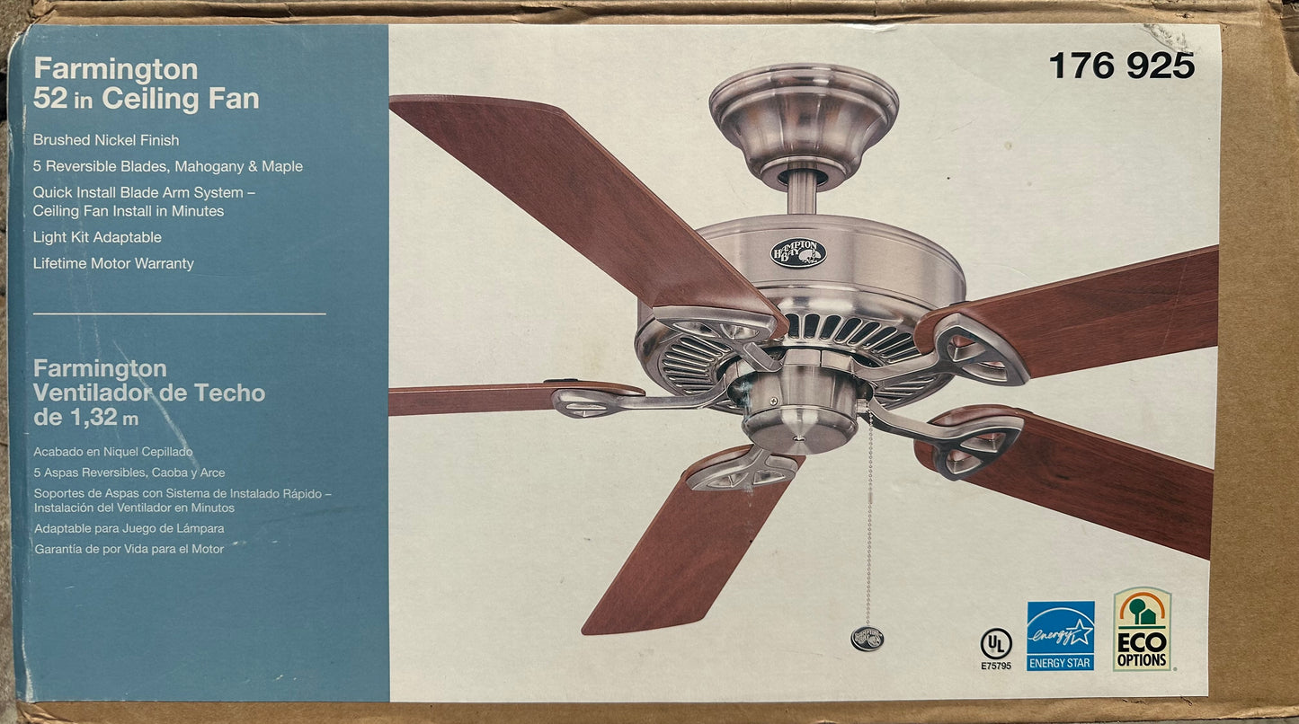 #77 New In Box 52” Farmington Fan w/ Reversible Blades
