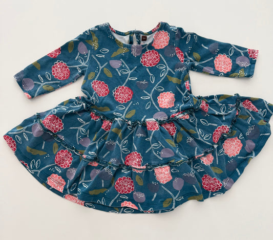 #117, Girls 2T, Tea teal flower dress, GUC