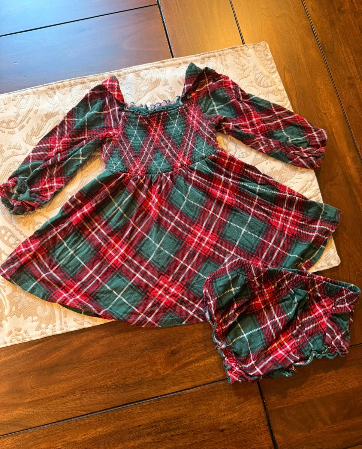 #51 REDUCED 12-18M Little Sleepies Bodysuit Twirl Holiday Plaid Dress