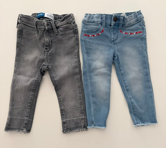 #117, Girls 2T, Old Navy Ballerina gray jeans & Carter’s blue jeans with hearts, VGUC