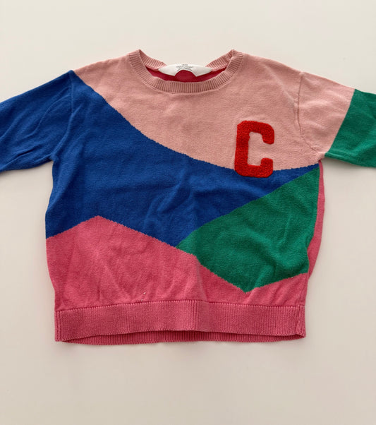 #117, Girls 2T, H&M pink color block ‘C’ sweater, GUC