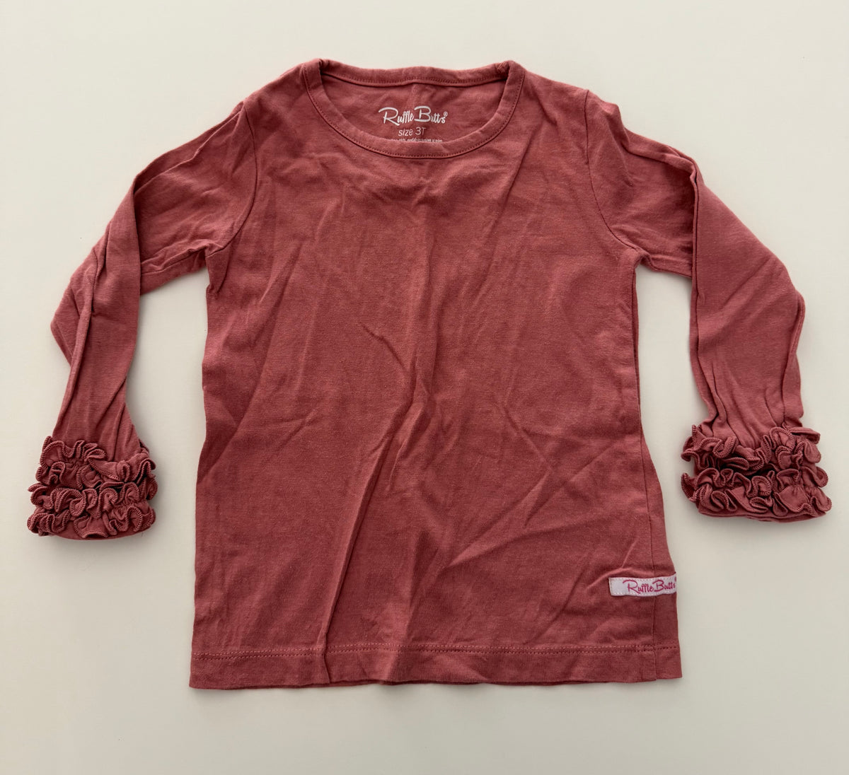#117, Girls 3T, Ruffle Butts mauve & Flapdoodles mauve striped shirt bundle, VGUC