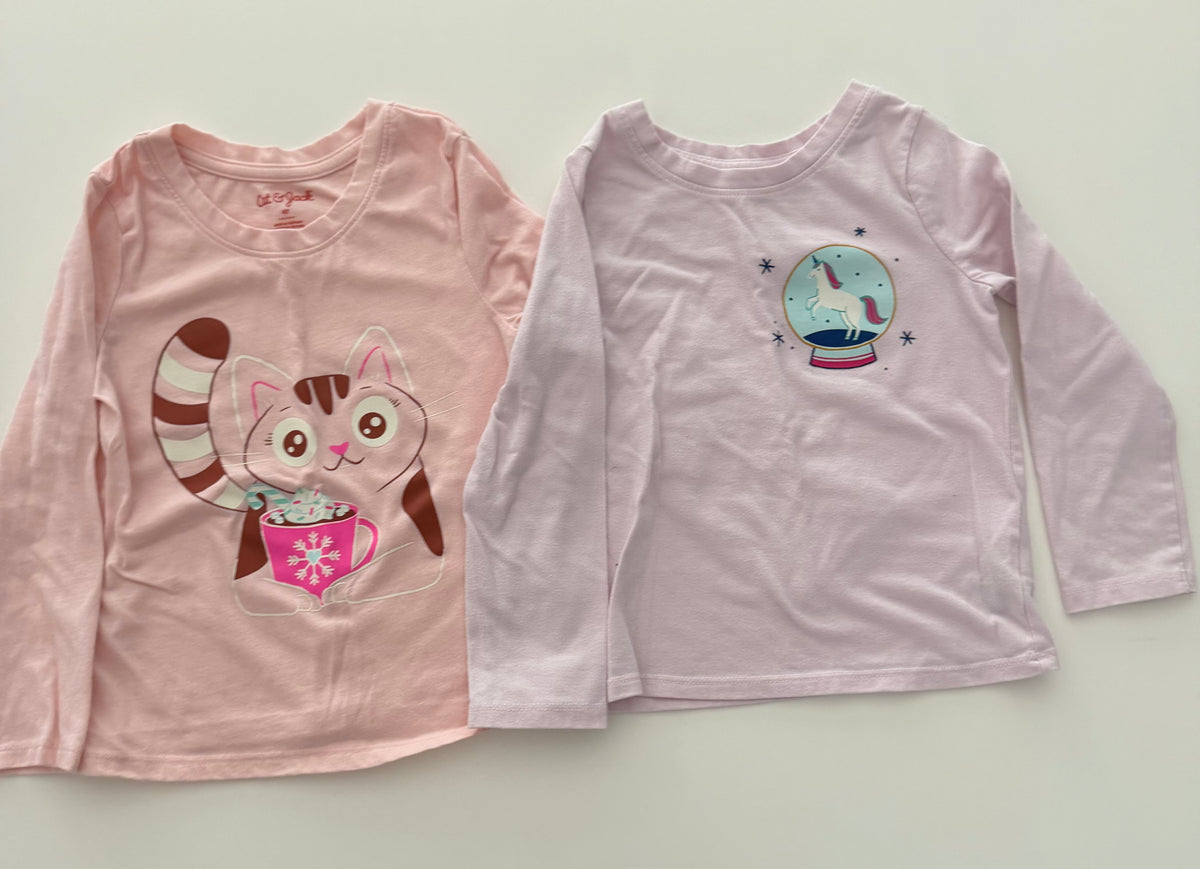 #117, Girls 4T, Cat & Jack pink unicorn & cat shirt bundle, GUC