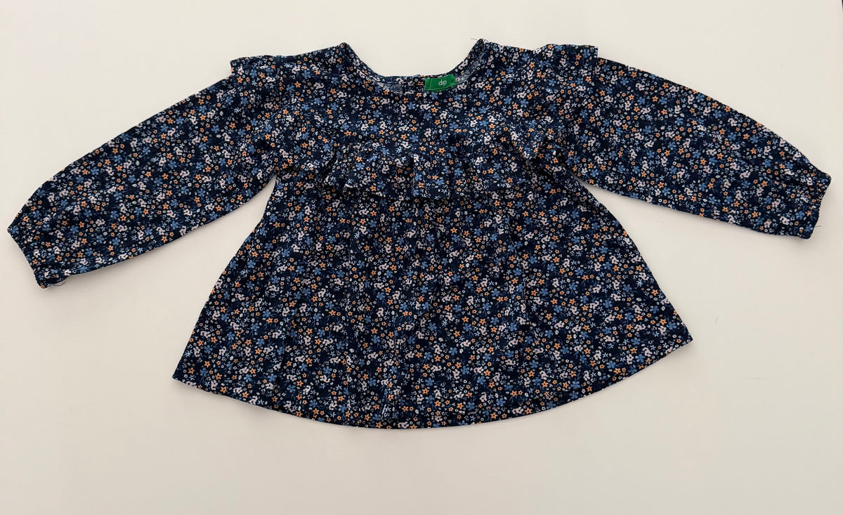 #117, Girls 3T, Dip navy floral blouse, EUC