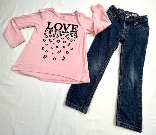 Girls 4 Love Pink Tee Shirt and Blue Jeans GUC