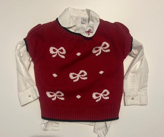 #32 Girls 3T Holiday bow sweater vest and button down shirt
