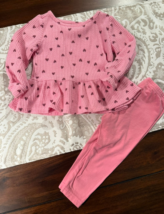 #51 18M Cat & Jack Waffle Knit Heart Top and Coordinating Leggings