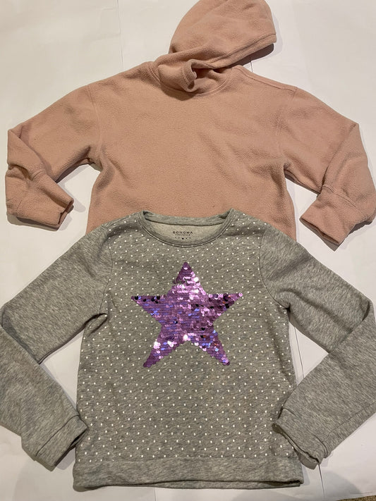 #126 Girls sz S (6-7) Set 2 Sweatshirts (Old Navy Pink fleece, Sonoma Sequin Star)
