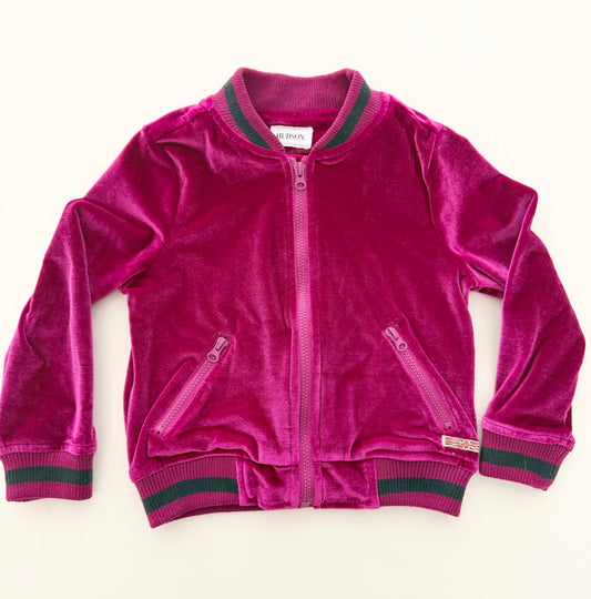 #117, Girls 2T, Hudson magenta velour track jacket, VGUC