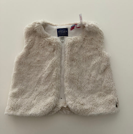 #117, Girls 18M, Joules white fur vest, VGUC