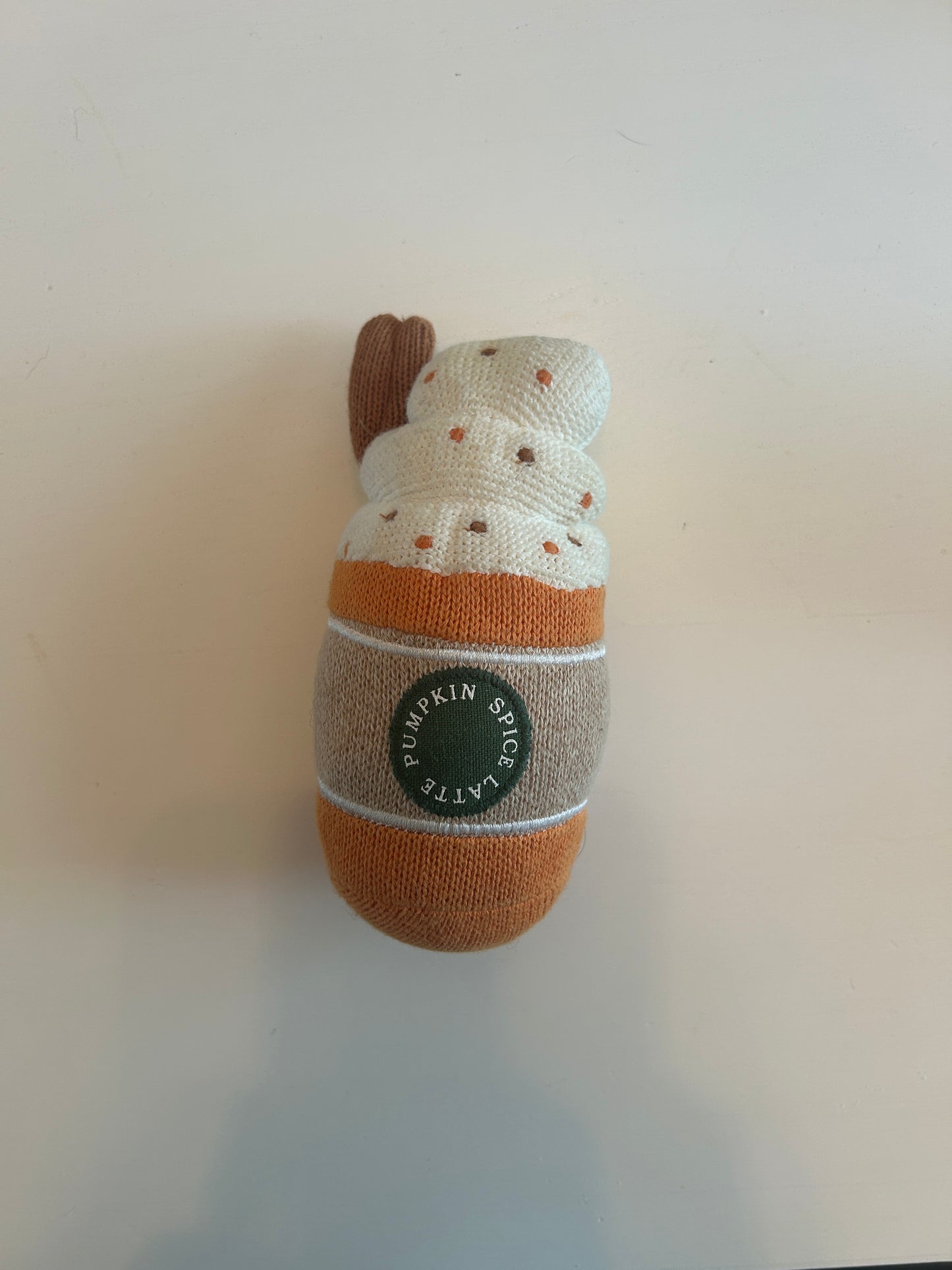 #63 pumpkin spice latte soft rattle toy