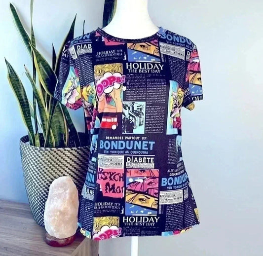 Seller #213 SHIEN  Size Large Pop Art Print Mesh Top EUC!