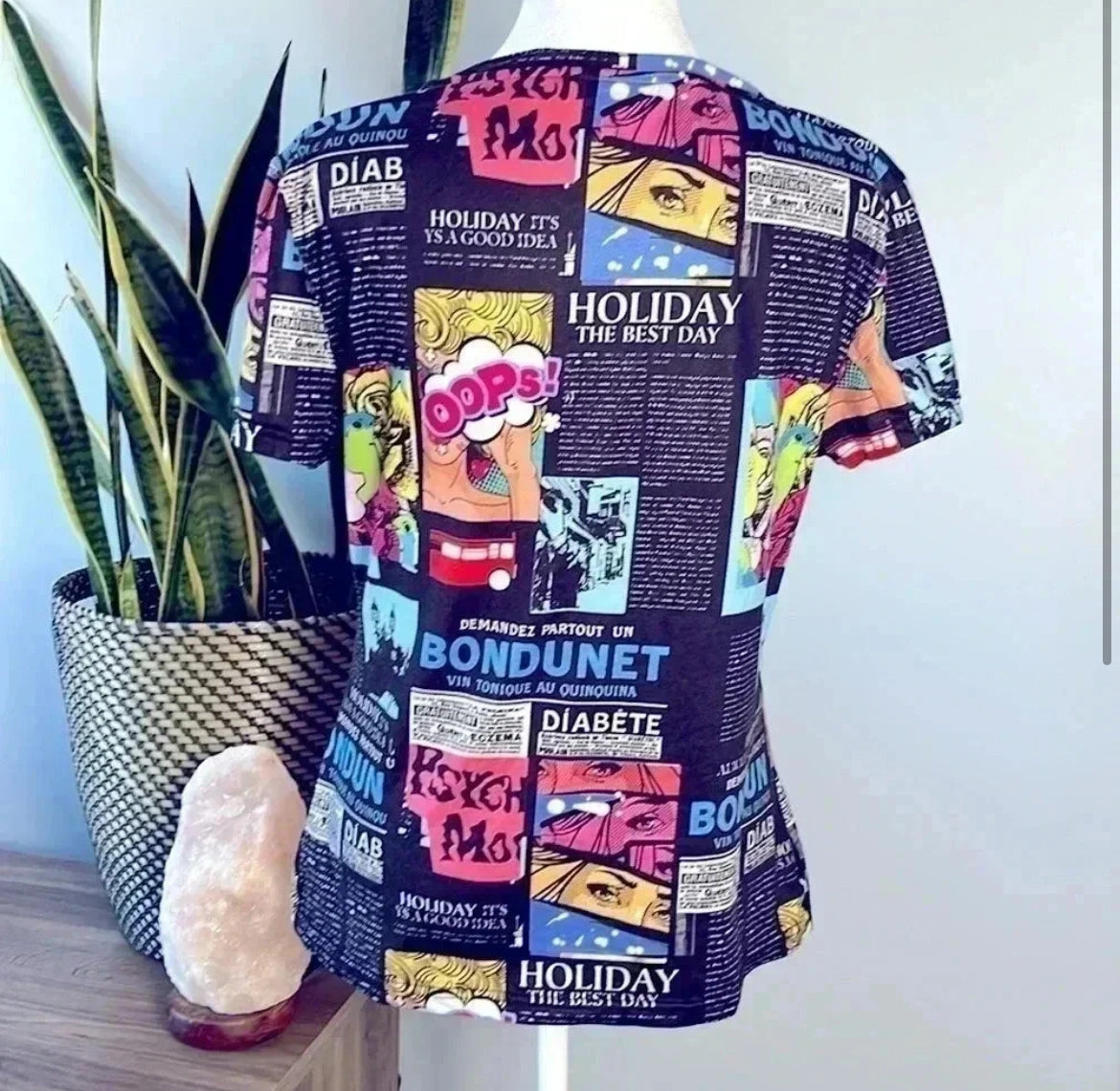 Seller #213 SHIEN  Size Large Pop Art Print Mesh Top EUC!