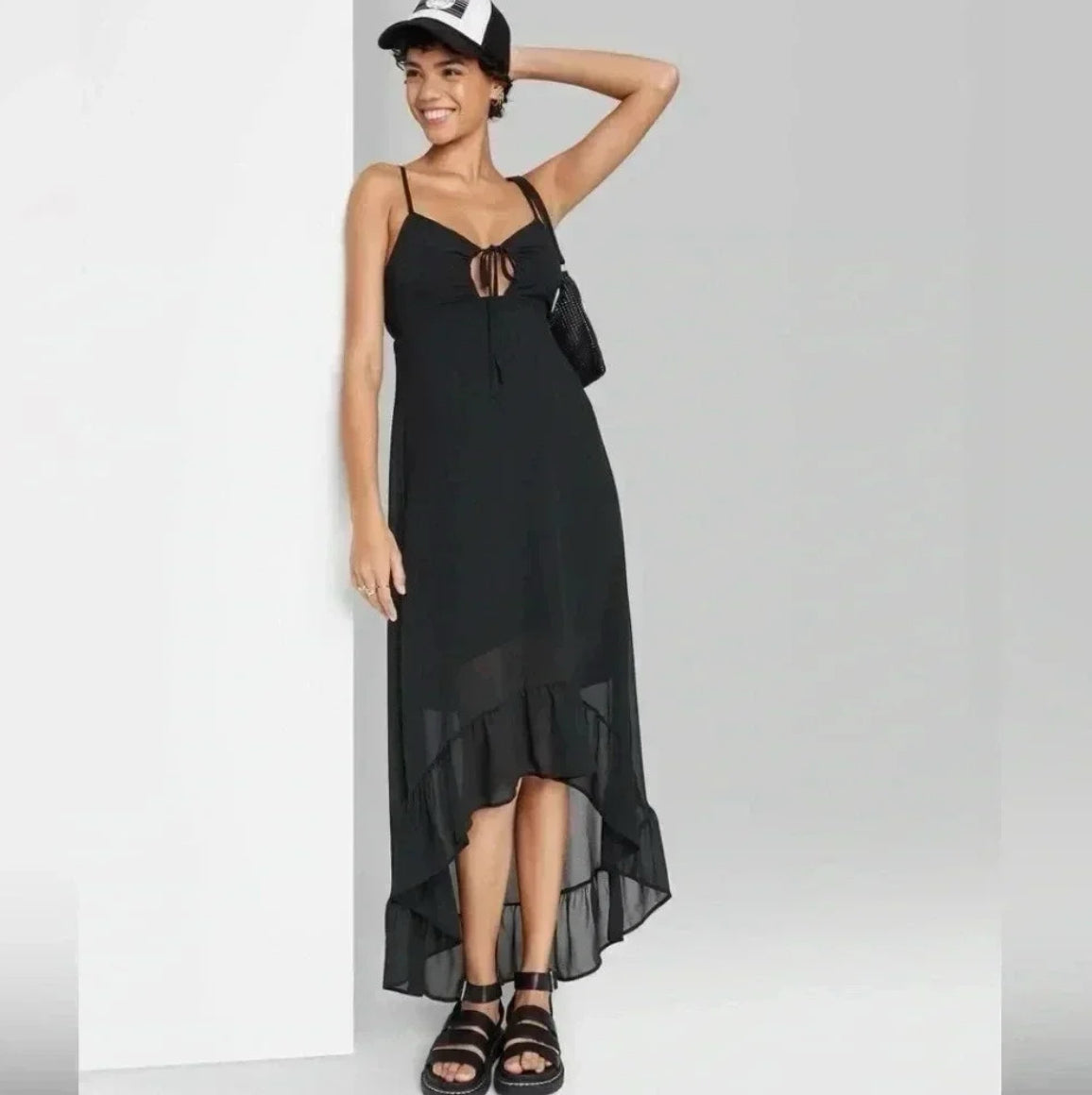 Seller#213 NWT Size XXS Sleeveless black midi high-low dress