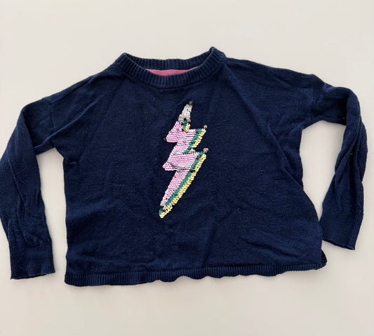 #117, Girls 4T, Boden navy sequin lightning bolt sweater, GUC