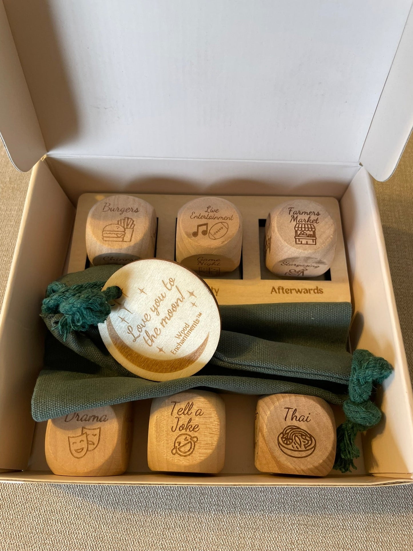 *REDUCED* Seller #12 Wood Date Night Dice - NEW IN BOX