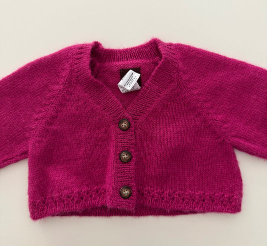 #117, Girls 12M, Tea magenta cropped knit cardigan, VGUC