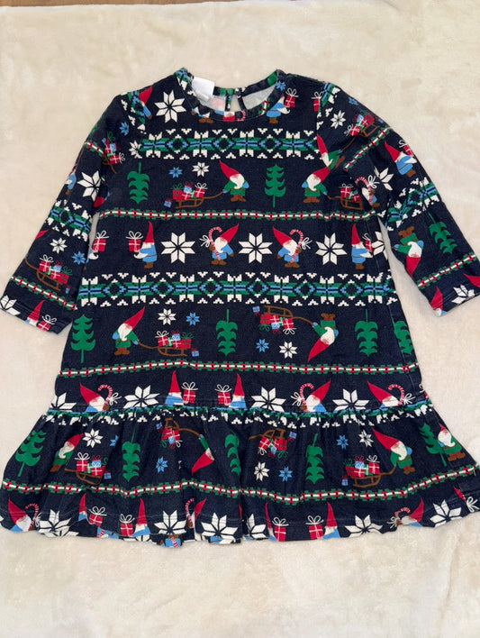 #46 Girls 4T 100cm Hanna Andersson Christmas gnome nightgown slight wash fade like typical for navy guc