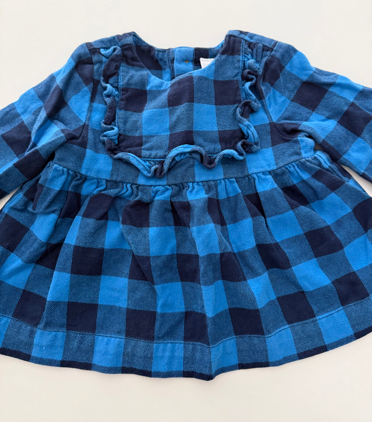 #117, Girls 18M, Hanna Andersson blue/navy buffalo checkered blouse, GUC