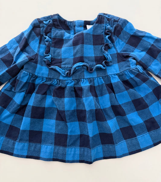 #117, Girls 18M, Hanna Andersson blue/navy buffalo checkered blouse, GUC