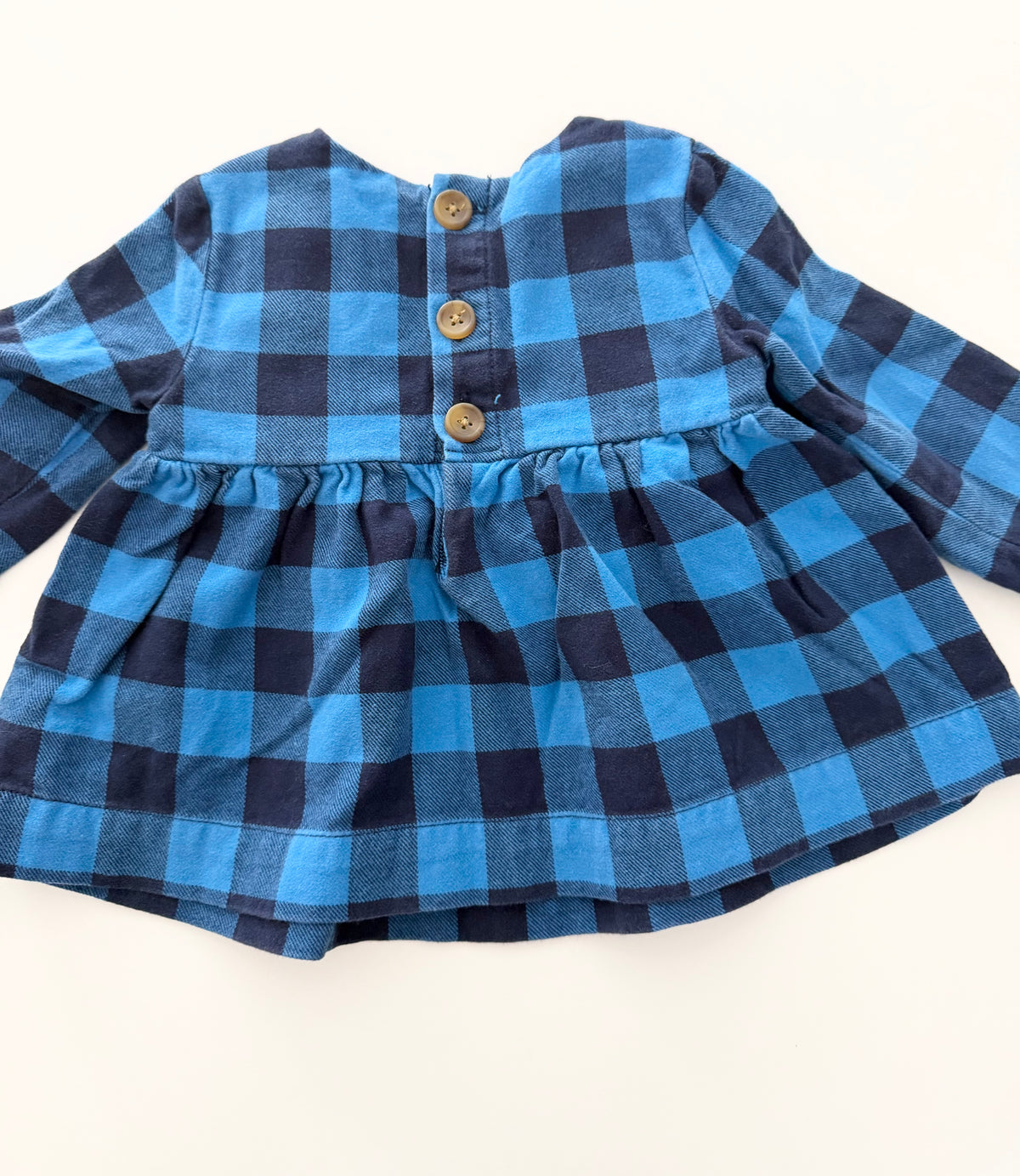 #117, Girls 18M, Hanna Andersson blue/navy buffalo checkered blouse, GUC