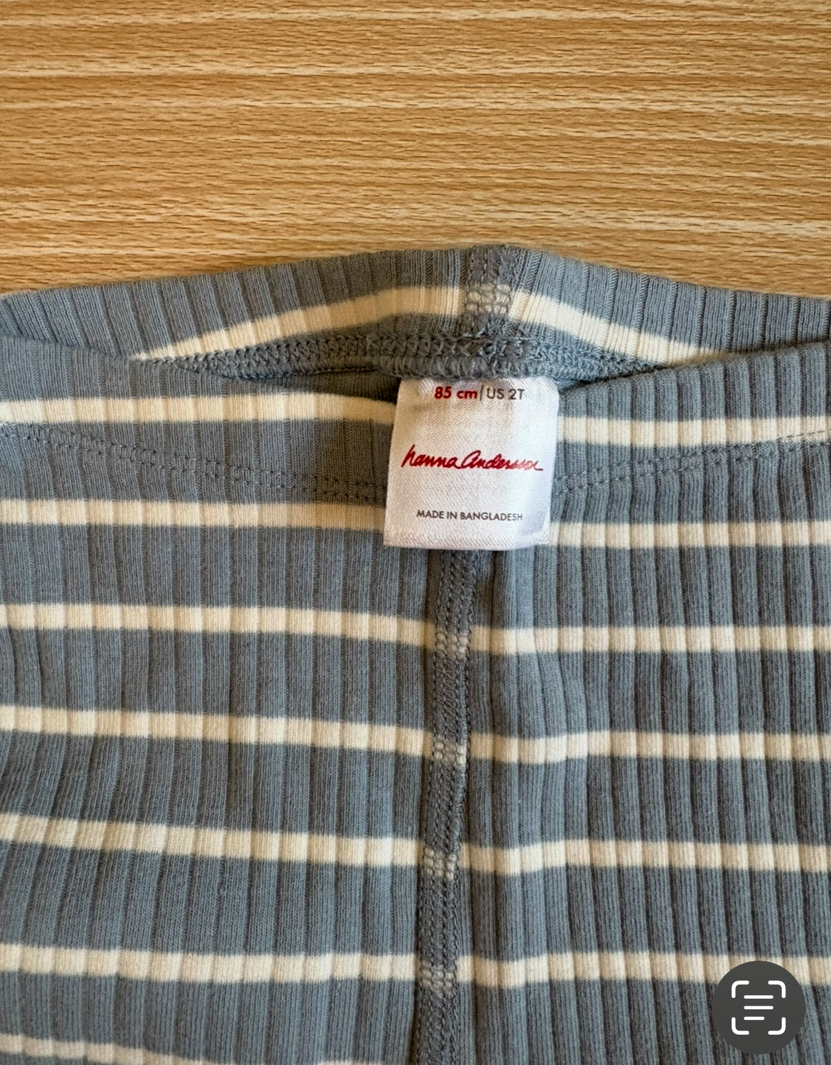 #102 Hanna Anderson Light Blue and White Stripped Ribbed Knit Leggings 2T