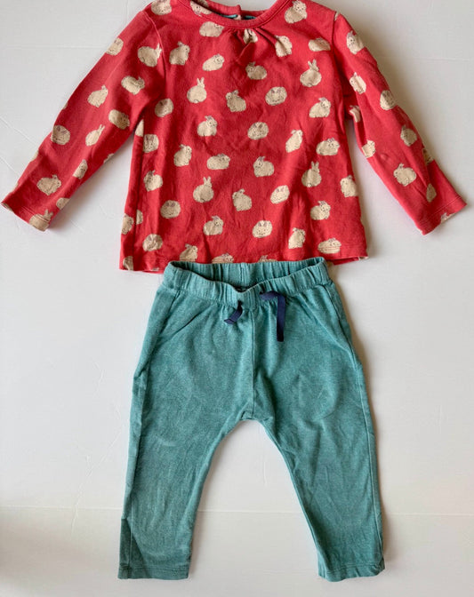 #190 REDUCED Baby Boden Set: 12-18m Bunny shirt and Joggers