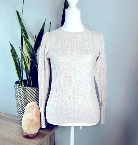 Seller#213 Women’s XXSP Ann Taylor Light Grey Sweater with Pearl Accents EUC