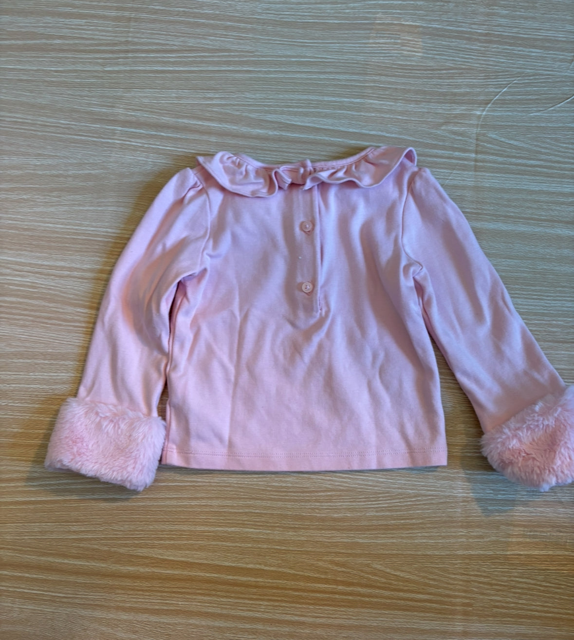 #102 Janie & Jack Girls Light Pink Ruffle collar Fur Cuff Knit top 2T