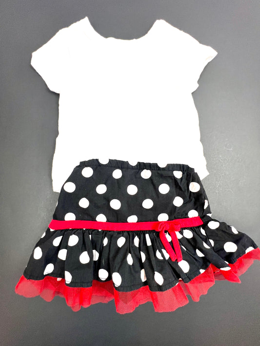 Girls 2T Disney Minnie Mouse Black White Red Skirt EUC and Geranimals White Tee Shirt EUC