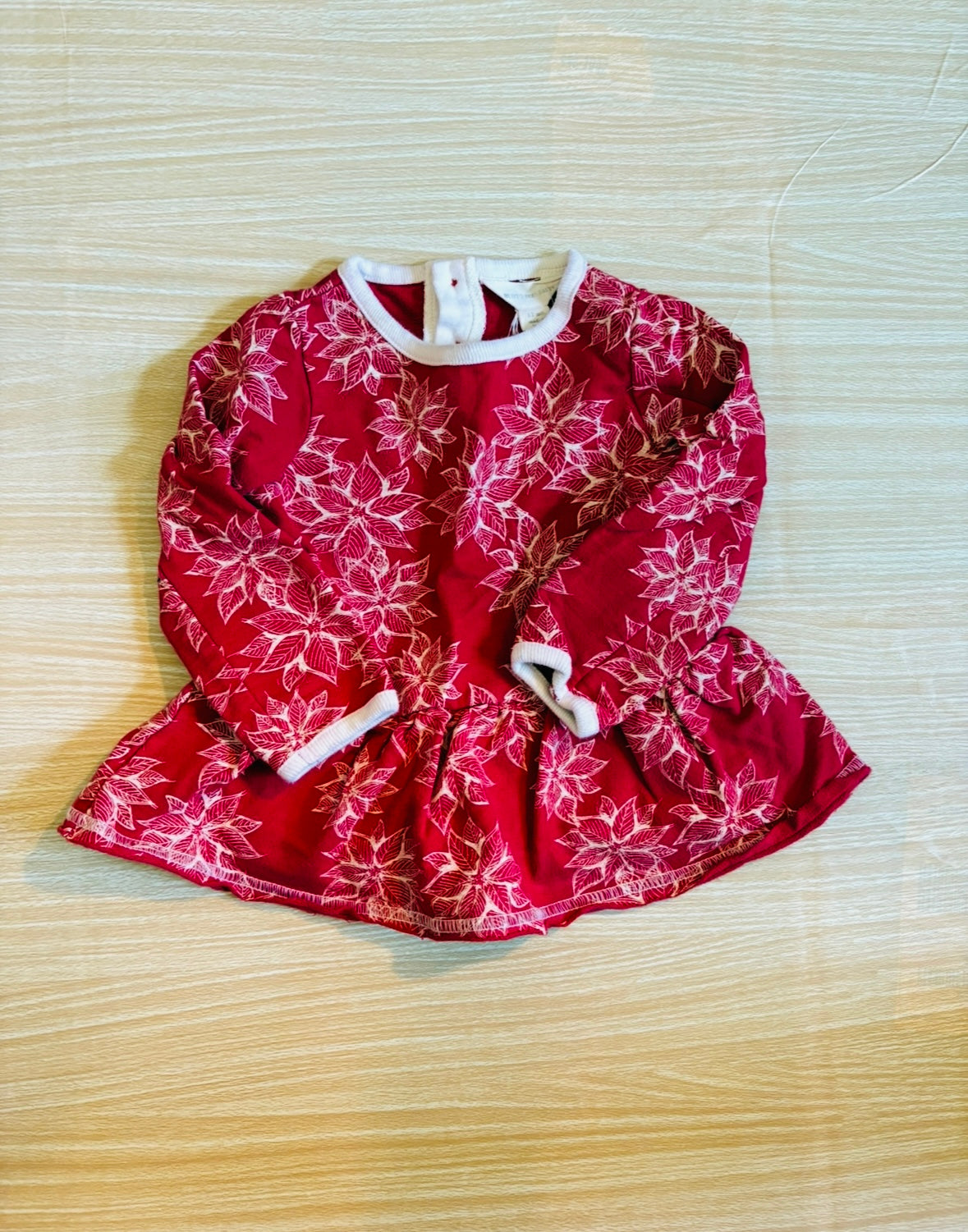 #102 Burt's Bees Poinsetta Girls Maroon and Cream Outfit 12 Months