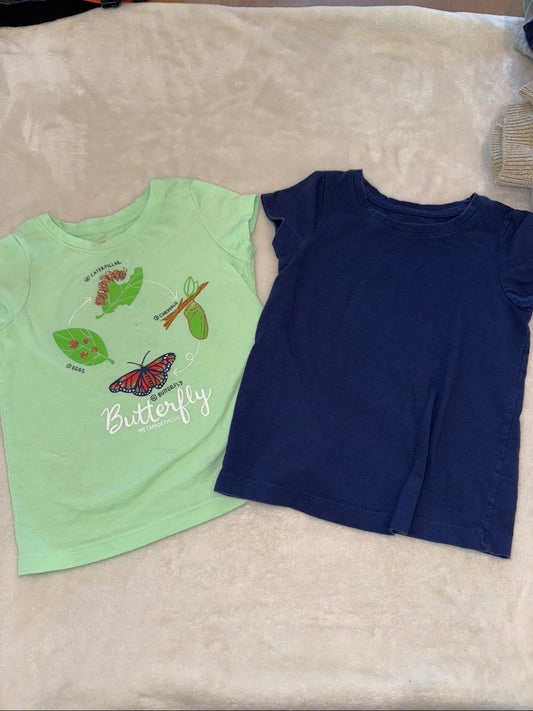 #46 Girls 5T cat and Jack tshirt bundle butterfly process shirt has a small spot pictured uc