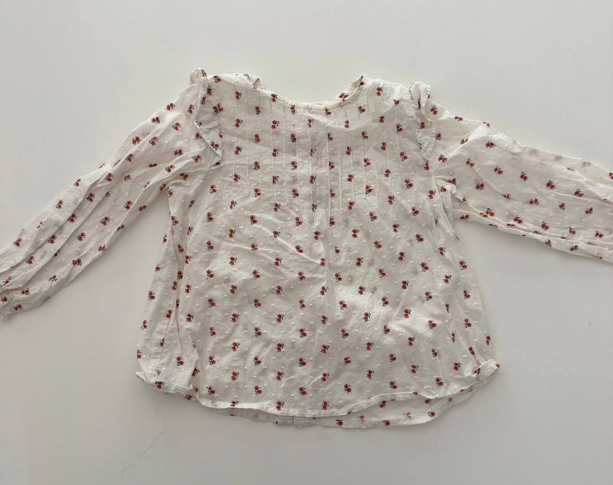 #117, Girls 3T, Zara cream & orange floral print blouse, VGUC