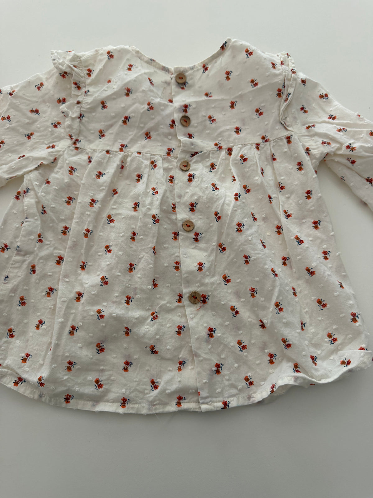 #117, Girls 3T, Zara cream & orange floral print blouse, VGUC
