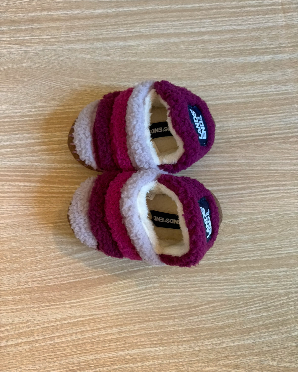 #102 Lands End Purple Stripped Cozy Slippers Girls Size 7