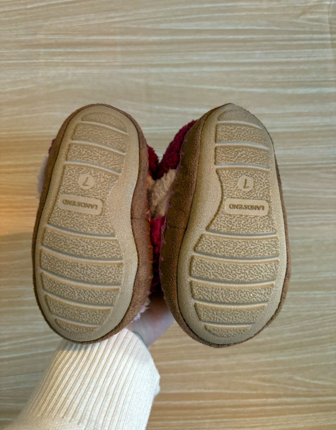 #102 Lands End Purple Stripped Cozy Slippers Girls Size 7