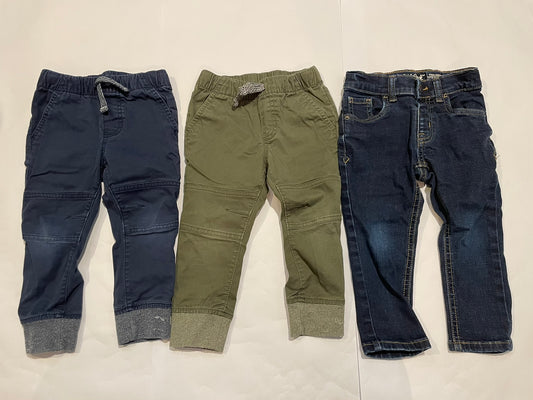 #126 Boys Cat & Jack 2T Set 3 Pants (Navy, Green, Jeans) GUC