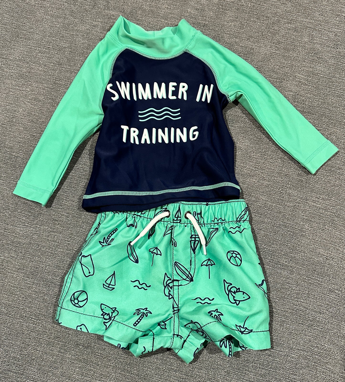 Boys swim trunks and rash guard, Carter’s, 3 months, worn once