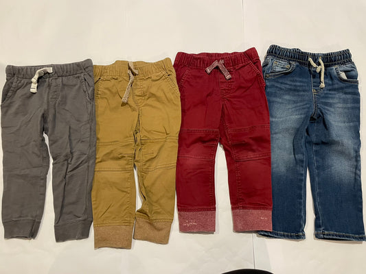#126 Boys 2T Set 4 Pants (Gray Carters,  & Cat & Jack=Khaki, Red, Jeans) GUC