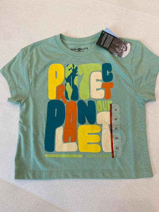 Women S, NWT, Happy Earth Cropped Graphic T-Shirt - Sage Green